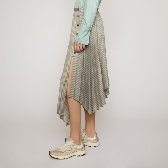 Acne Studios grey stripe pleated slit midi skirt - Picture 1 of 7